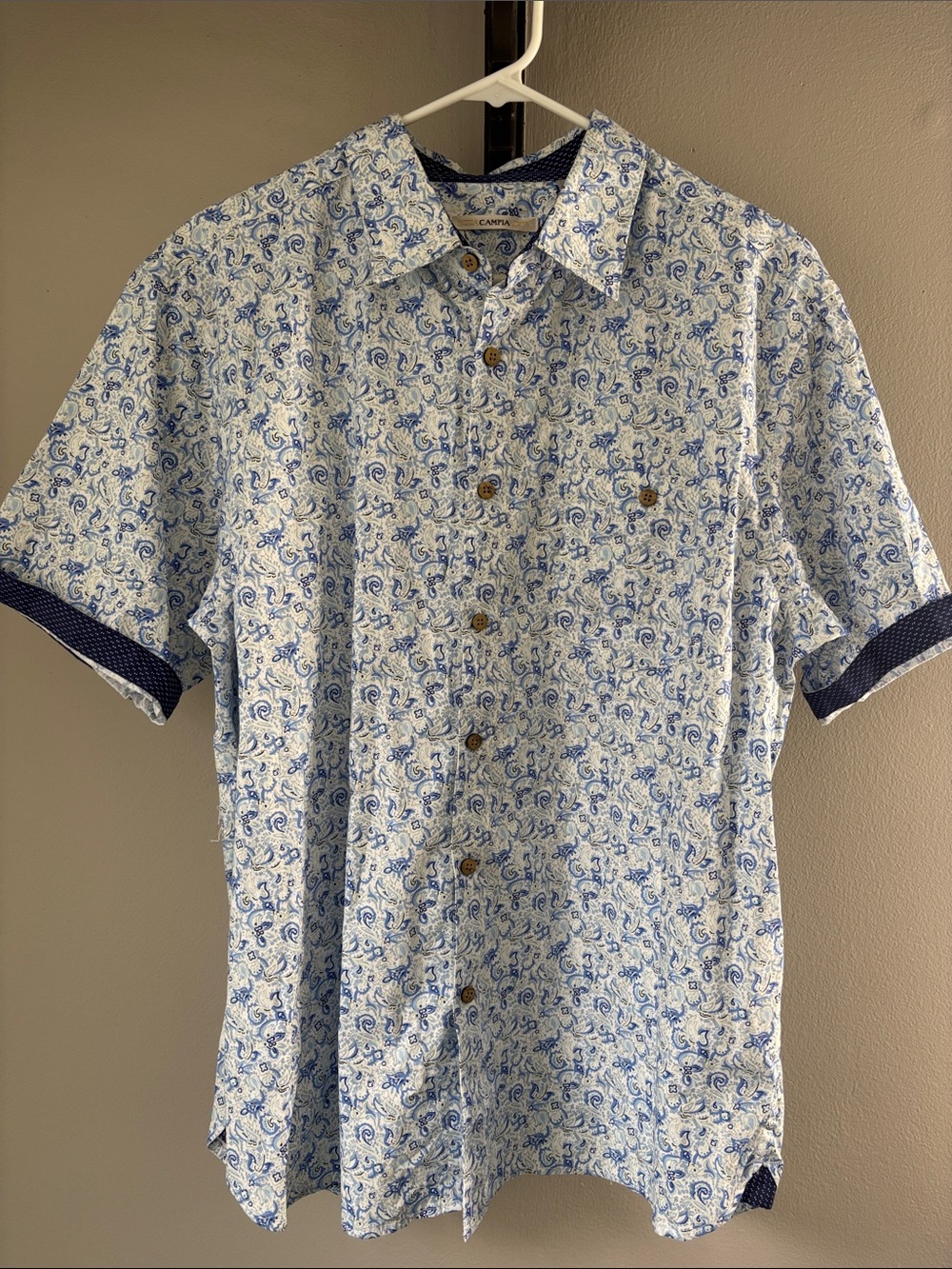Light Blue Paisley Short-Sleeve Button-Down Shirt